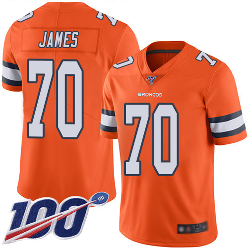 Men Denver Broncos 70 Ja Wuan James Limited Orange Rush Vapor Untouchable 100th Season Football NFL Jersey